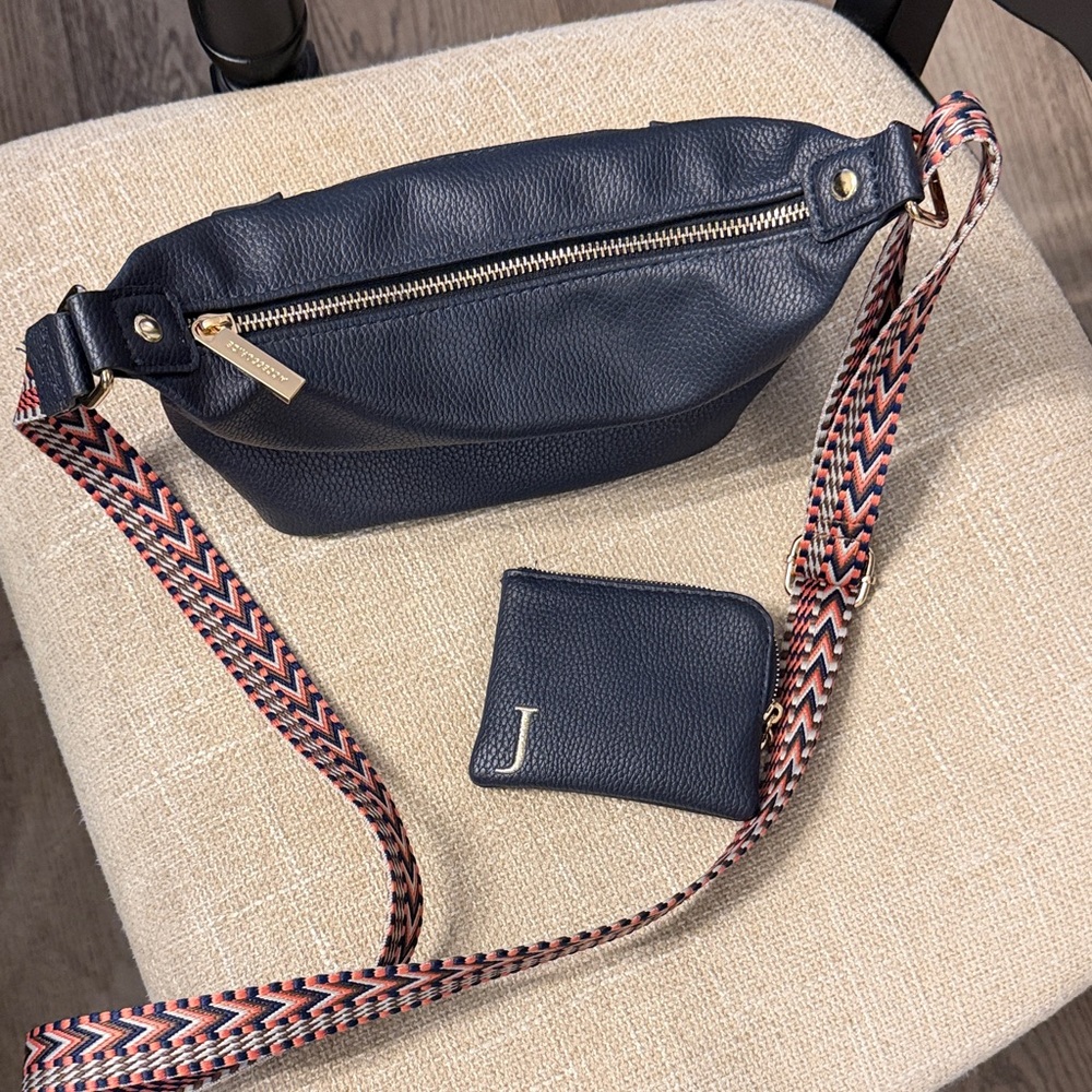 Navy Crossbody Bag with Chevron Strap